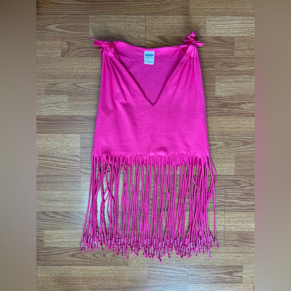 Hot Pink Handmade Beaded Fringe Top size Small - Picture 7 of 11